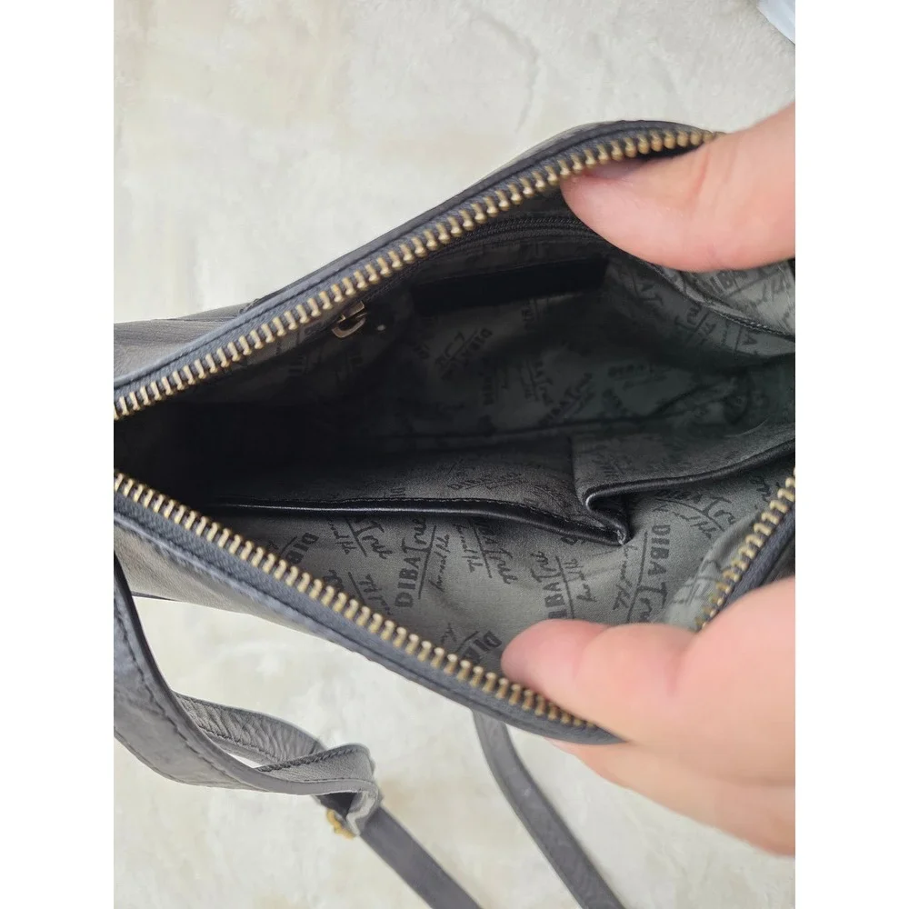 Diba True Black Leather Crossbody Bag‎ Ring Detail Tassel Adjustable Strap